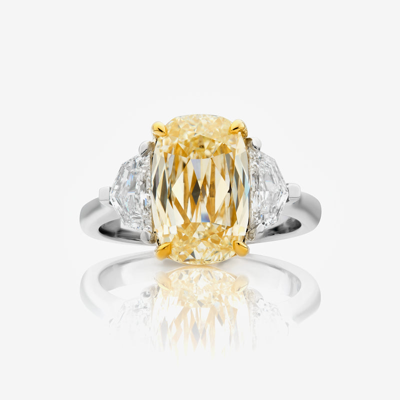 4.52 Light Yellow Unique Cushion Diamond Engagement Ring