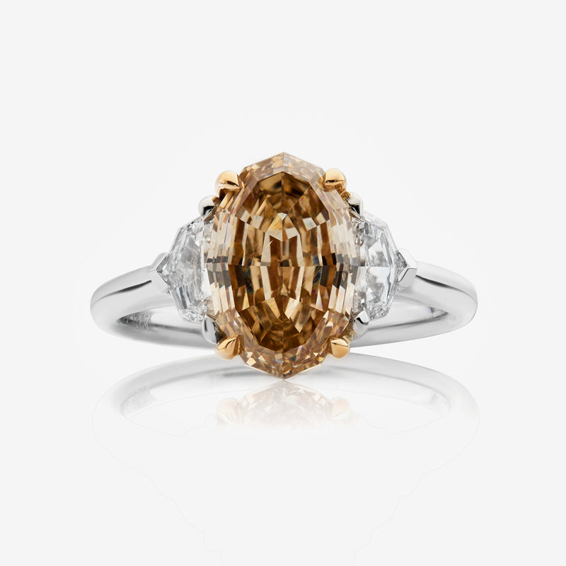 3 Carat Fancy Brown-Yellow Step Oval Diamond Engagement Ring