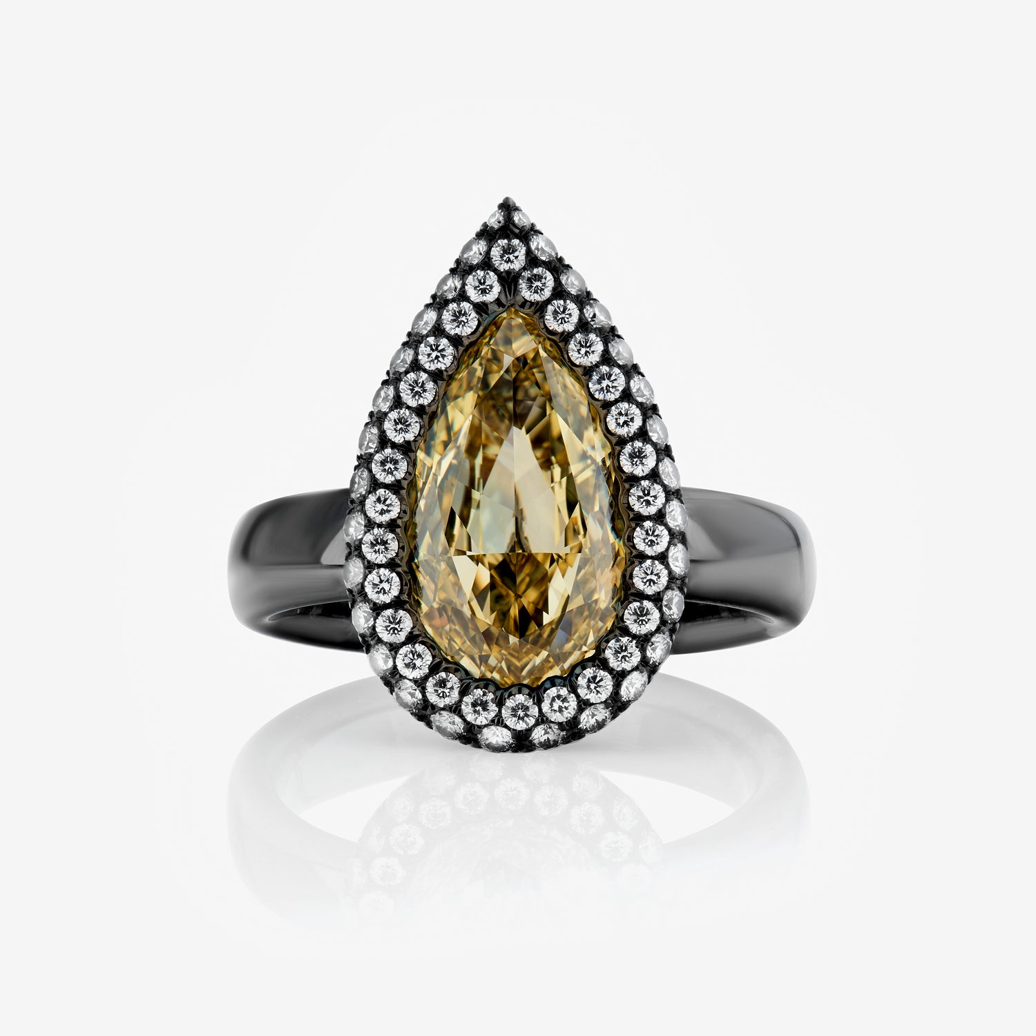 GIA 3ct Champagne Pear diamond engagement ring at Rare Colors by Namdar, 5th Avenue New York
