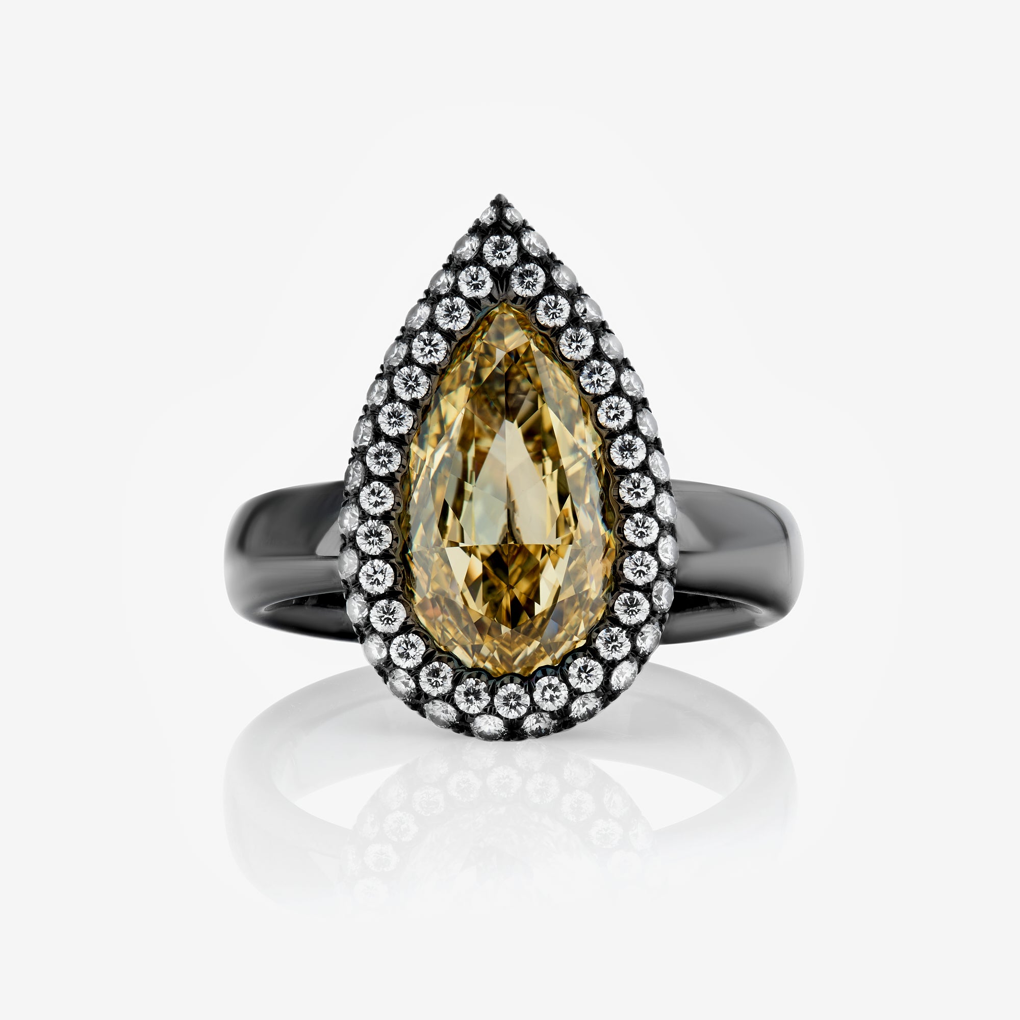 GIA 3ct Champagne Pear diamond engagement ring at Rare Colors by Namdar, 5th Avenue New York
