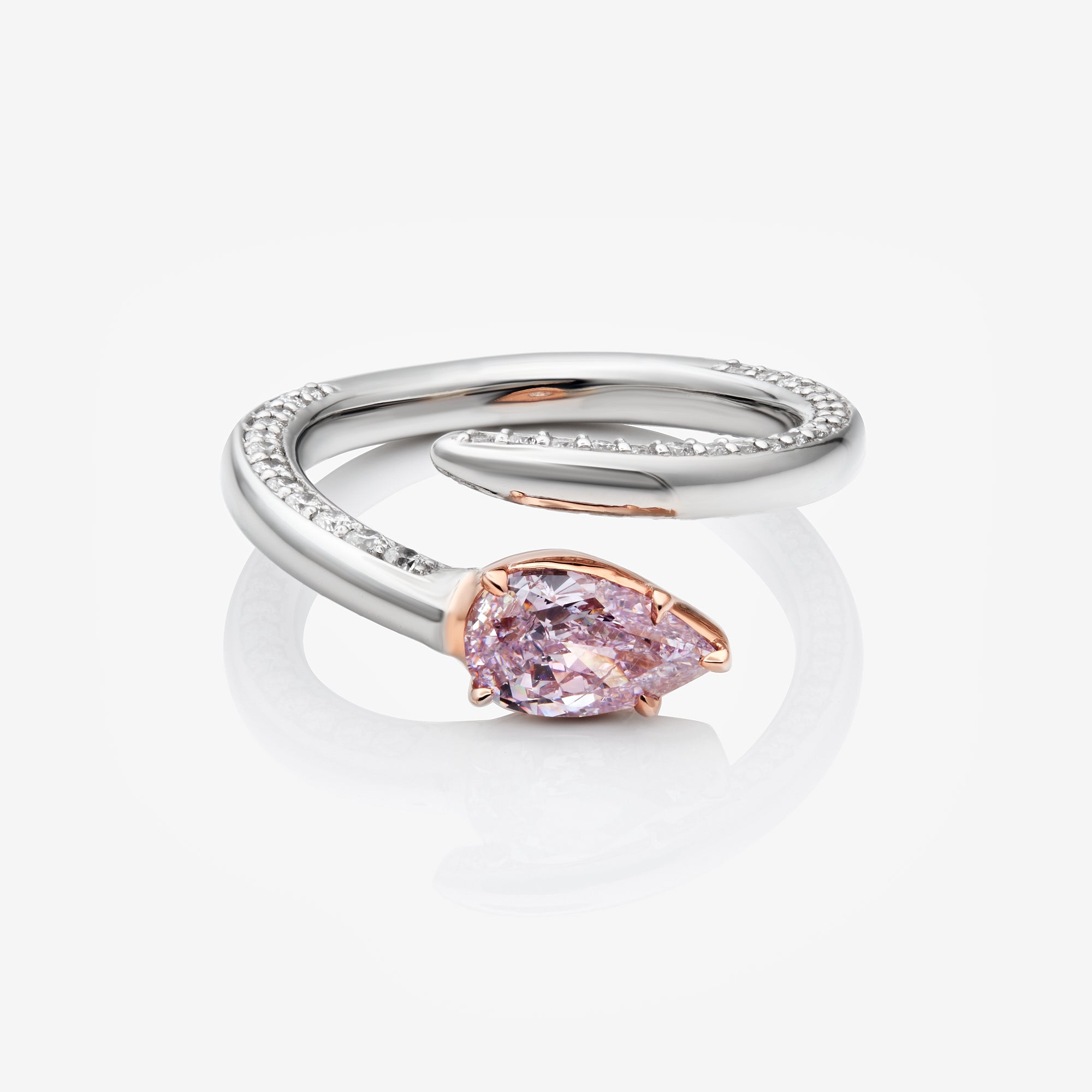 Pink Pear Diamond Platinum Spiral Ring