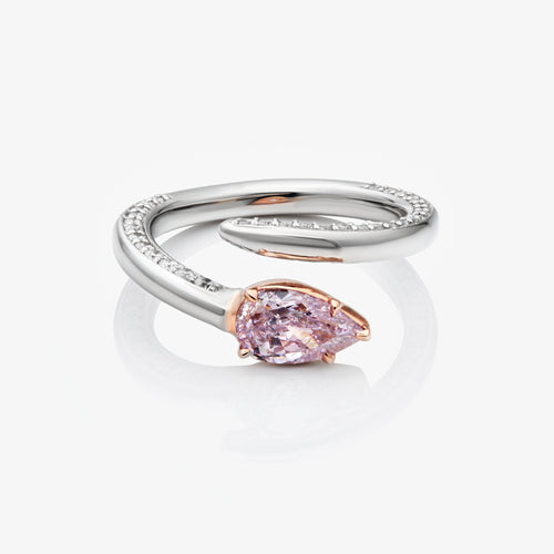 Pink Pear Diamond Platinum Spiral Ring