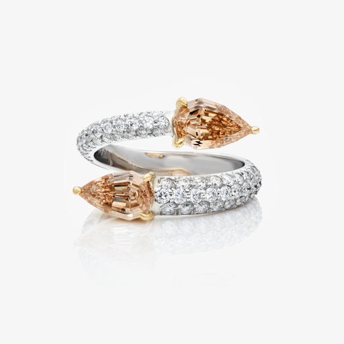 Champage Step Pear Diamond Pavé Spiral Ring