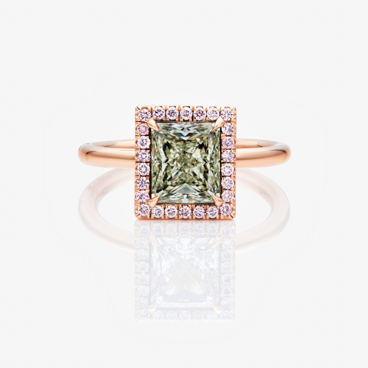 2ct Green Princess Diamond in Pink Halo Engagement Ring