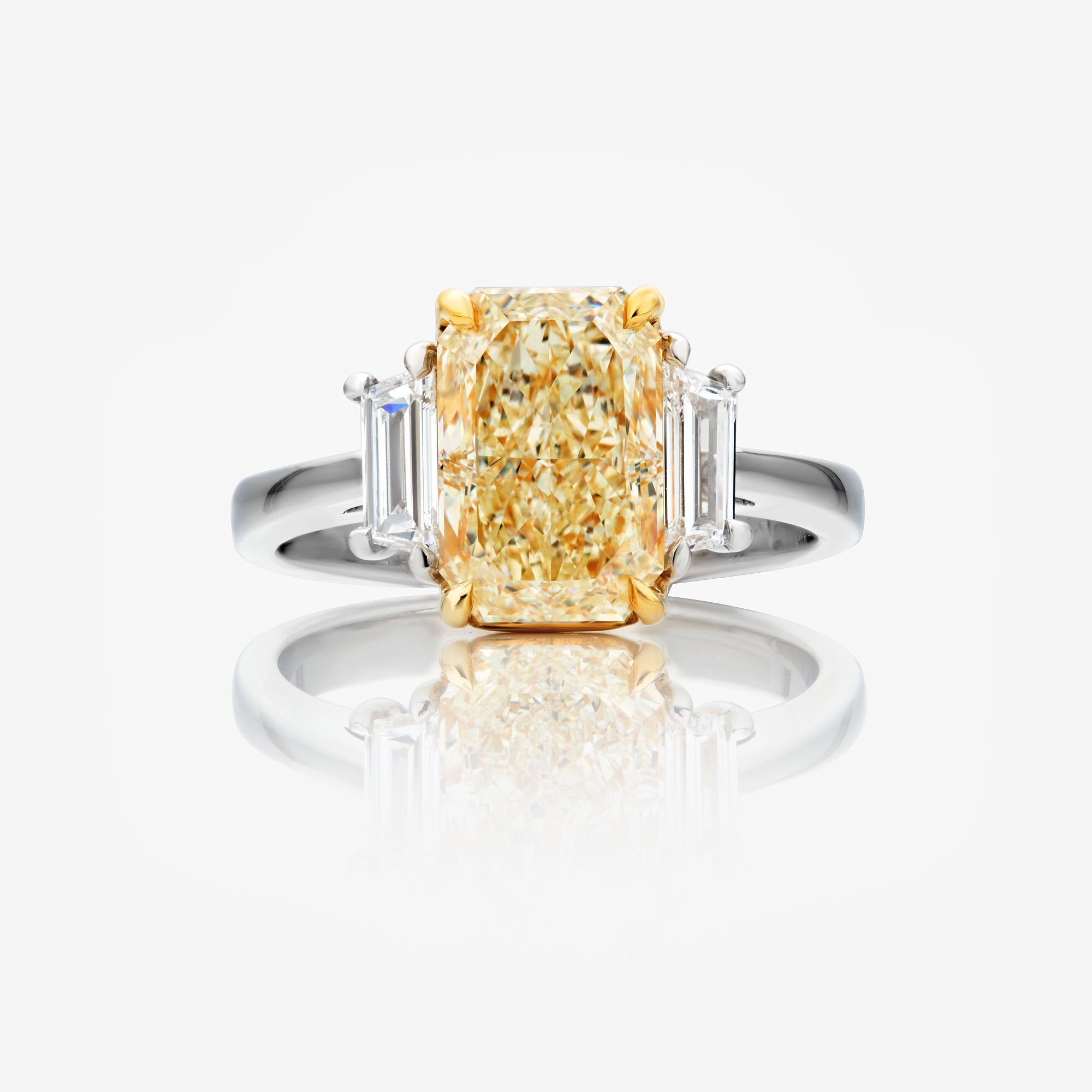 3.01ct Light Yellow Elongated Radiant Diamond Engagement Ring