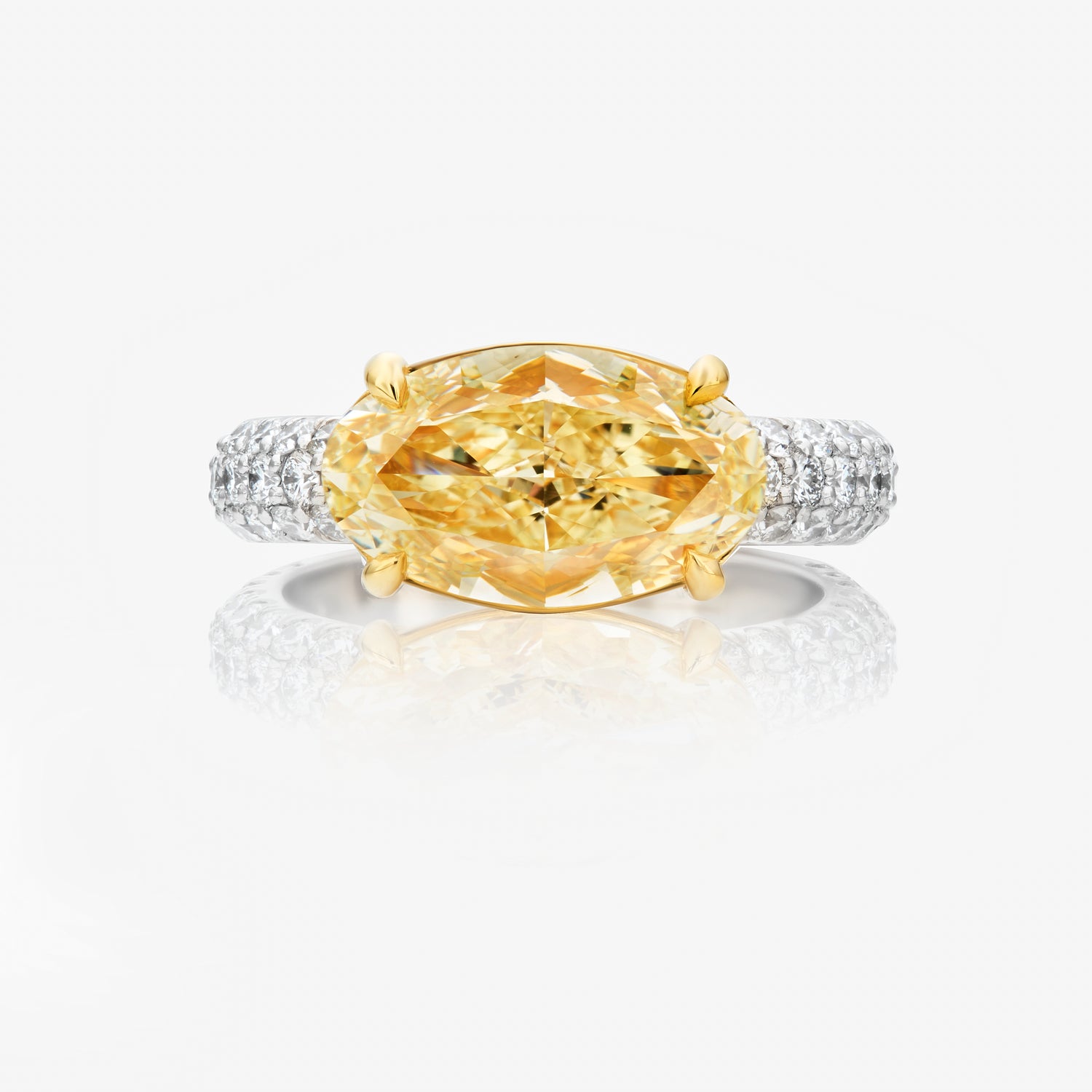 4 Carat Fancy Yellow Oval Diamond East West Pavé Engagement Ring