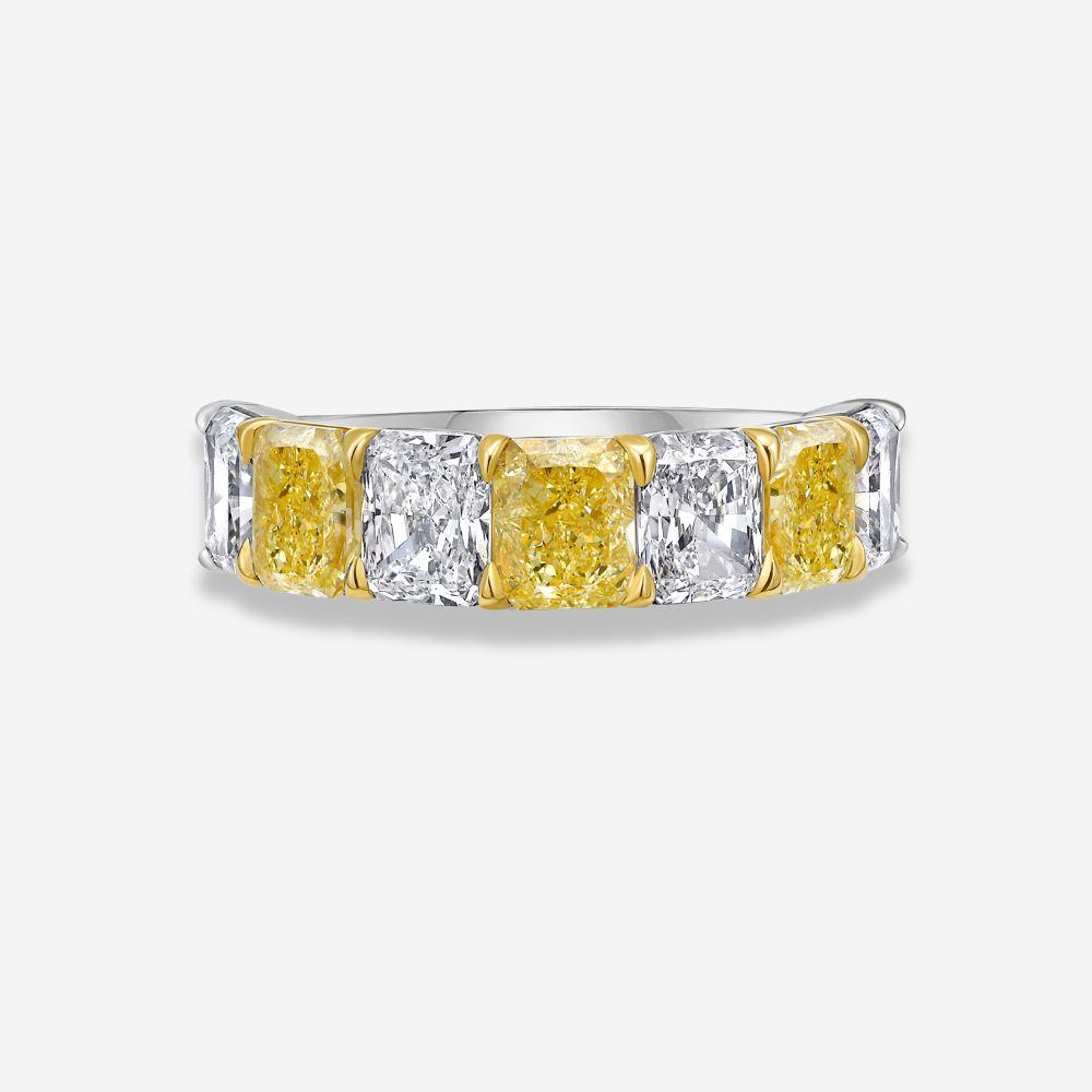 2 Carat Alternating Fancy Yellow and Colorless Elongated Radiant Diamond Half Eternity Band