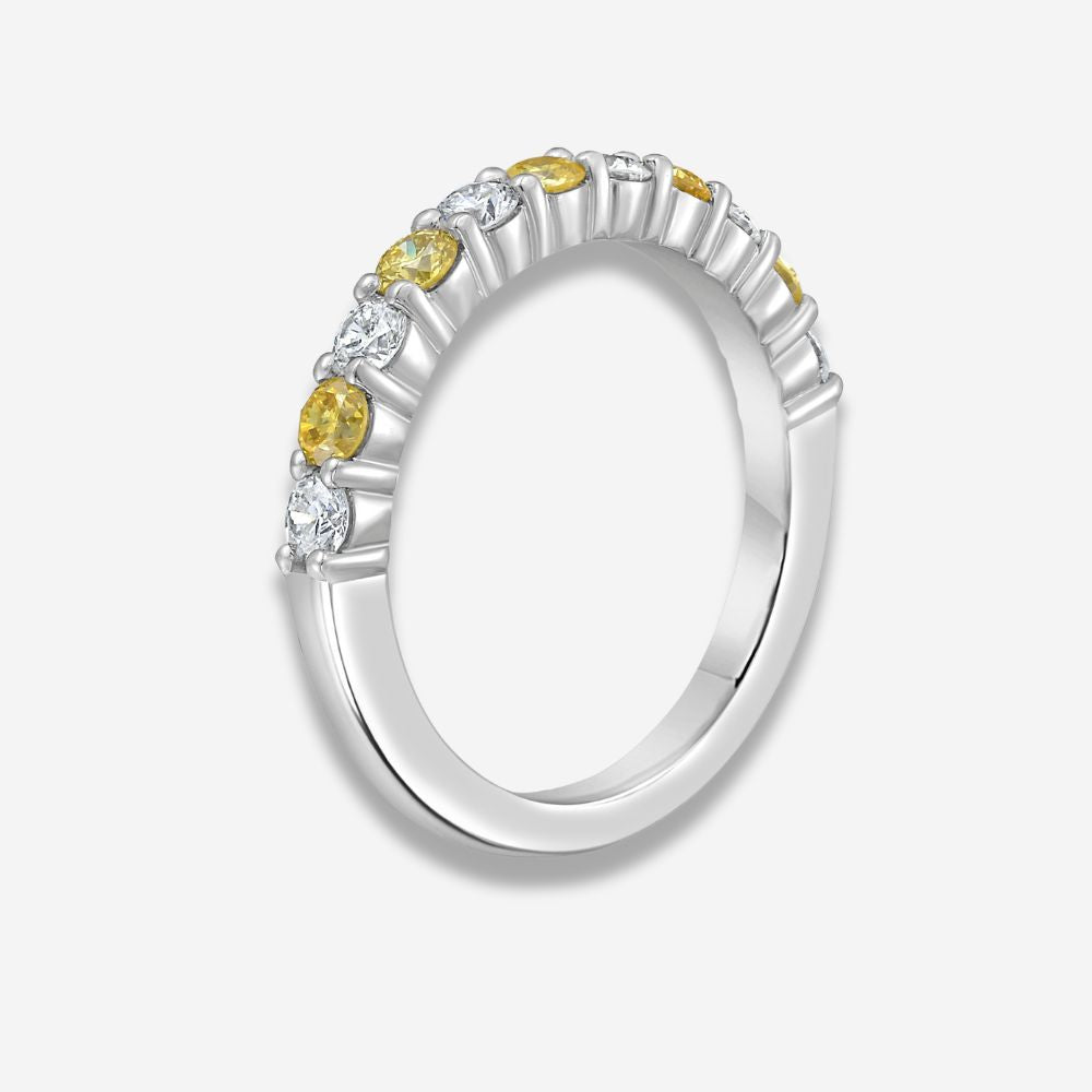 Round Yellow and White Diamond Band