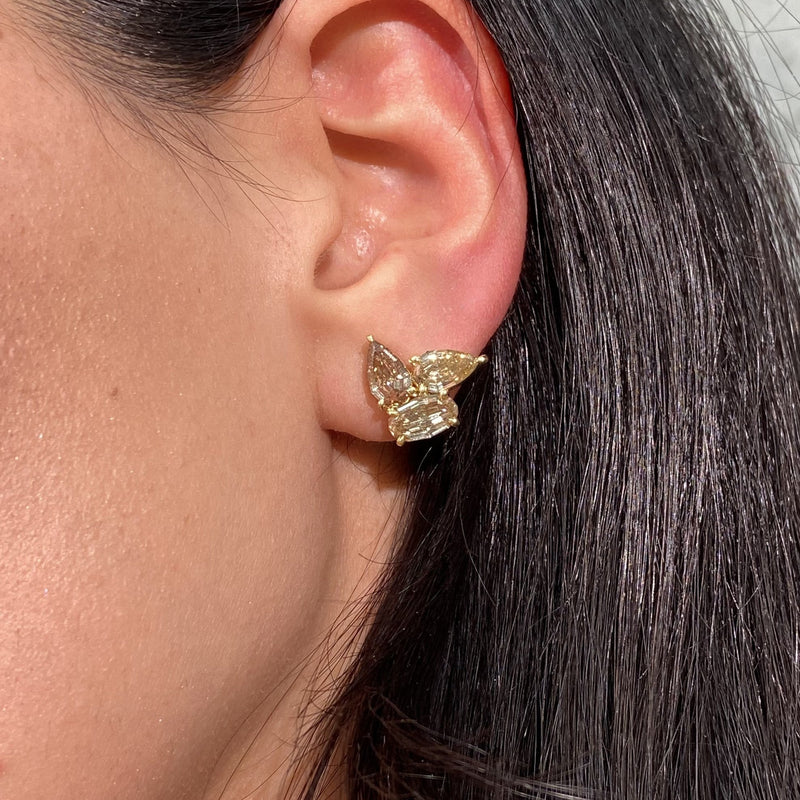 Champagne Step Pear Diamond Cluster Earrings