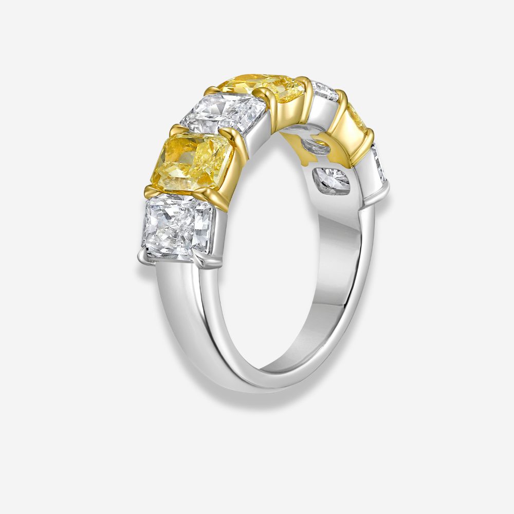 Alternating Elongated Radiant Yellow and Colorless Diamond Half Eternity Band