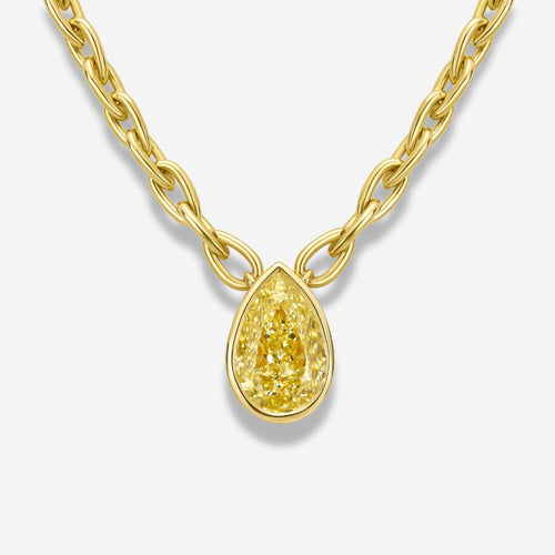 3 Carat Light Yellow Pear Diamond Bezel Pendant
