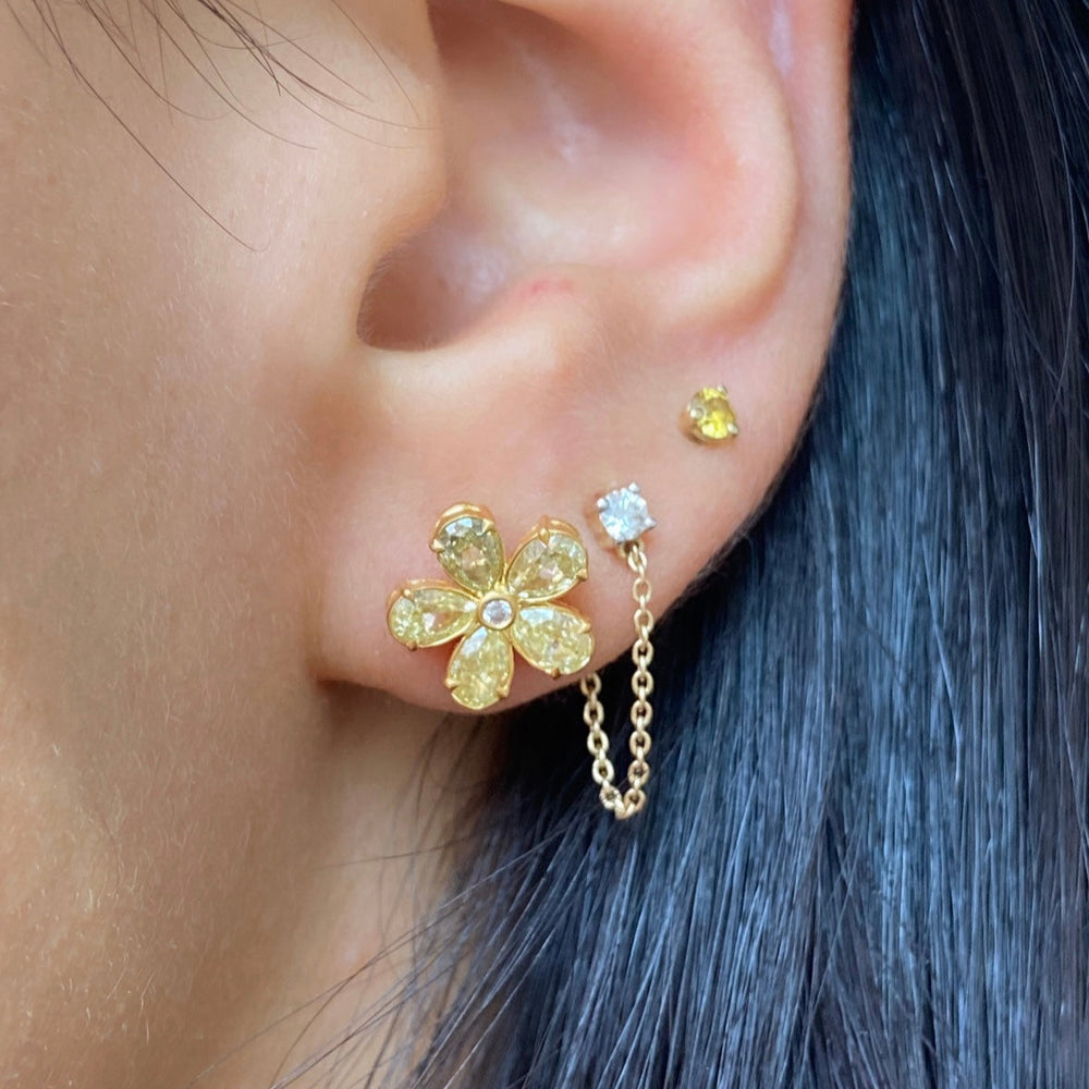 Yellow Diamond Flower Stud Earrings