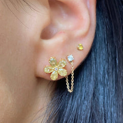 Yellow Diamond Flower Stud Earrings