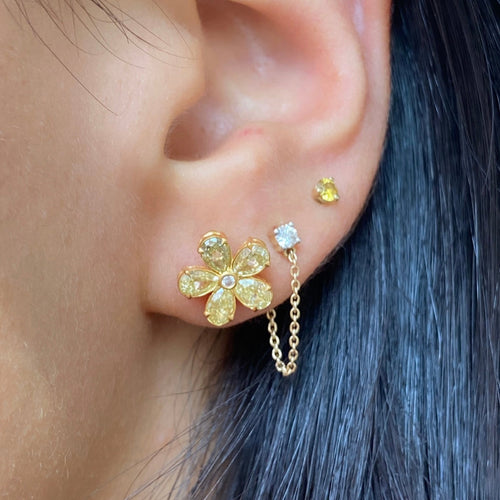 Yellow Diamond Flower Stud Earrings