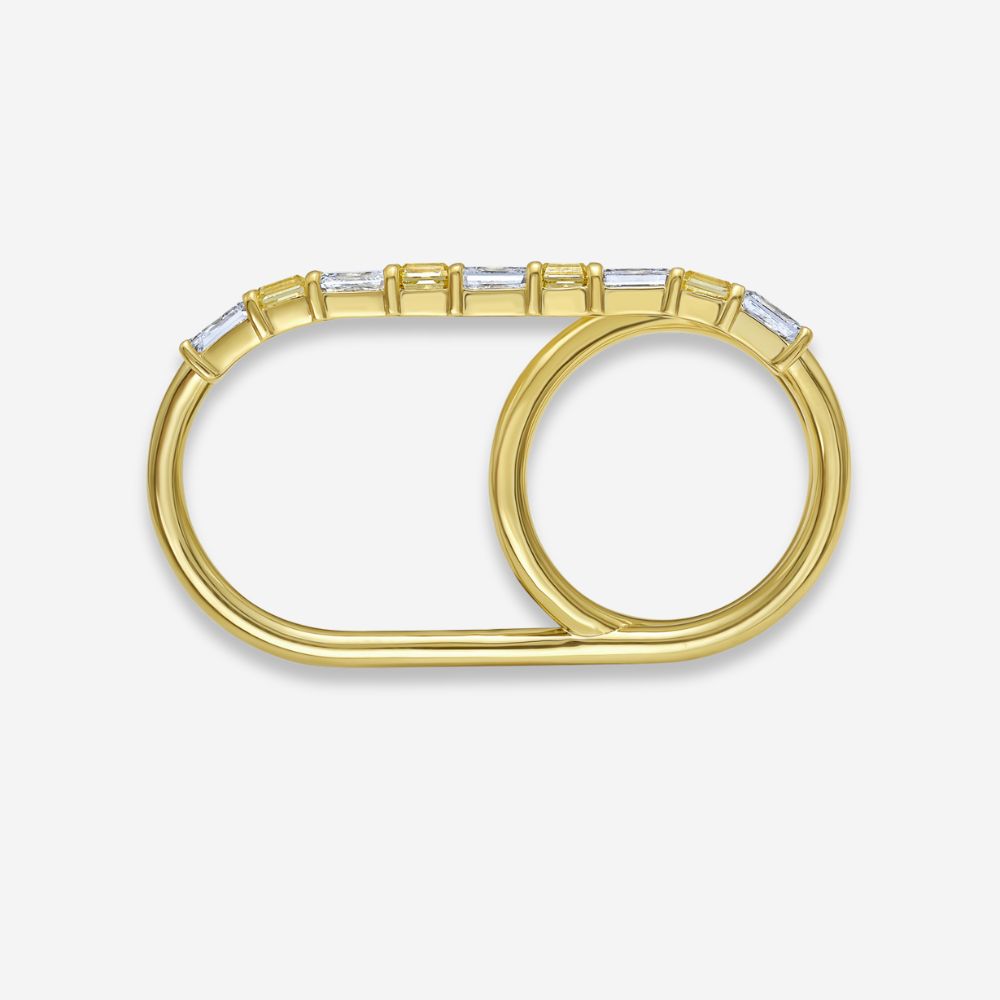 Yellow and White Diamond Two-Finger Ring
