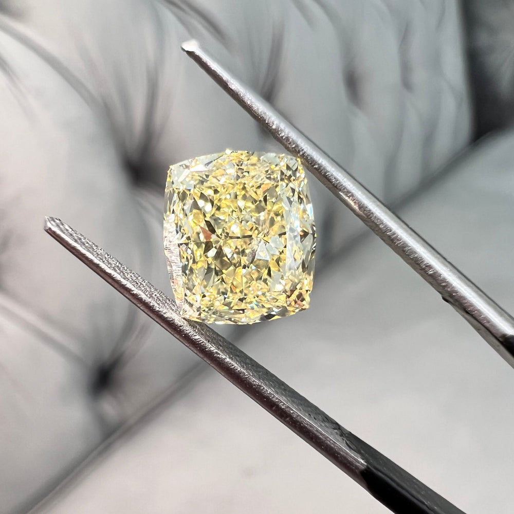 GIA 3.54ct Fancy Light Yellow Cushion diamond loose stone at Rare Colors by Namdar, 5th Avenue New York