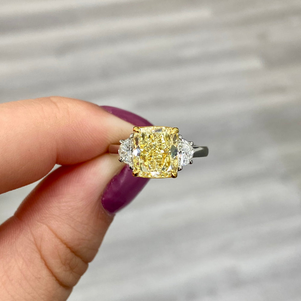 3.46ct Fancy Yellow Cushion diamond ring at Rare Colors by Namdar, 5th Avenue New York