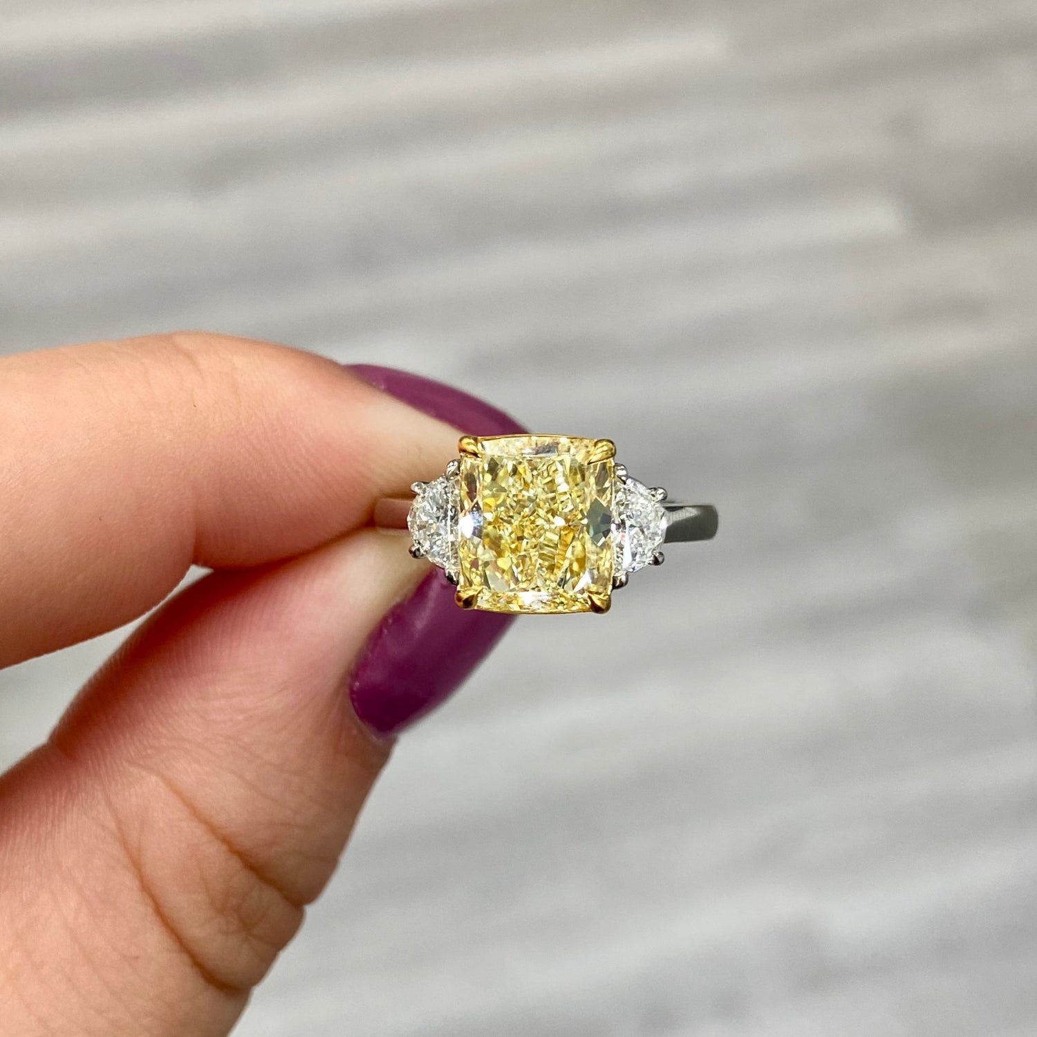 3.46ct Fancy Yellow Cushion diamond ring at Rare Colors by Namdar, 5th Avenue New York