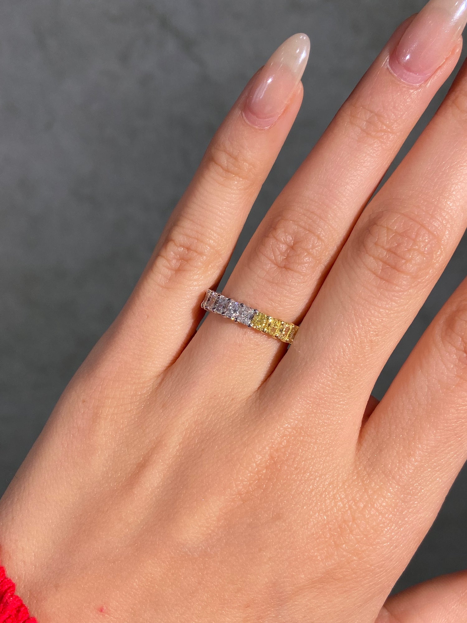 Fancy Yellow and White Radiant Diamond Half Eternity Band