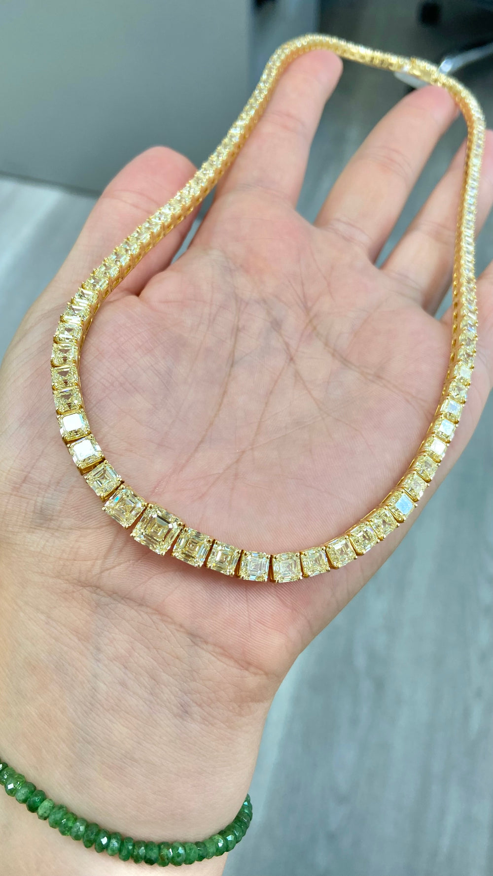 37ct Yellow Asscher necklace — color diamond specialists Rare Colors by Namdar