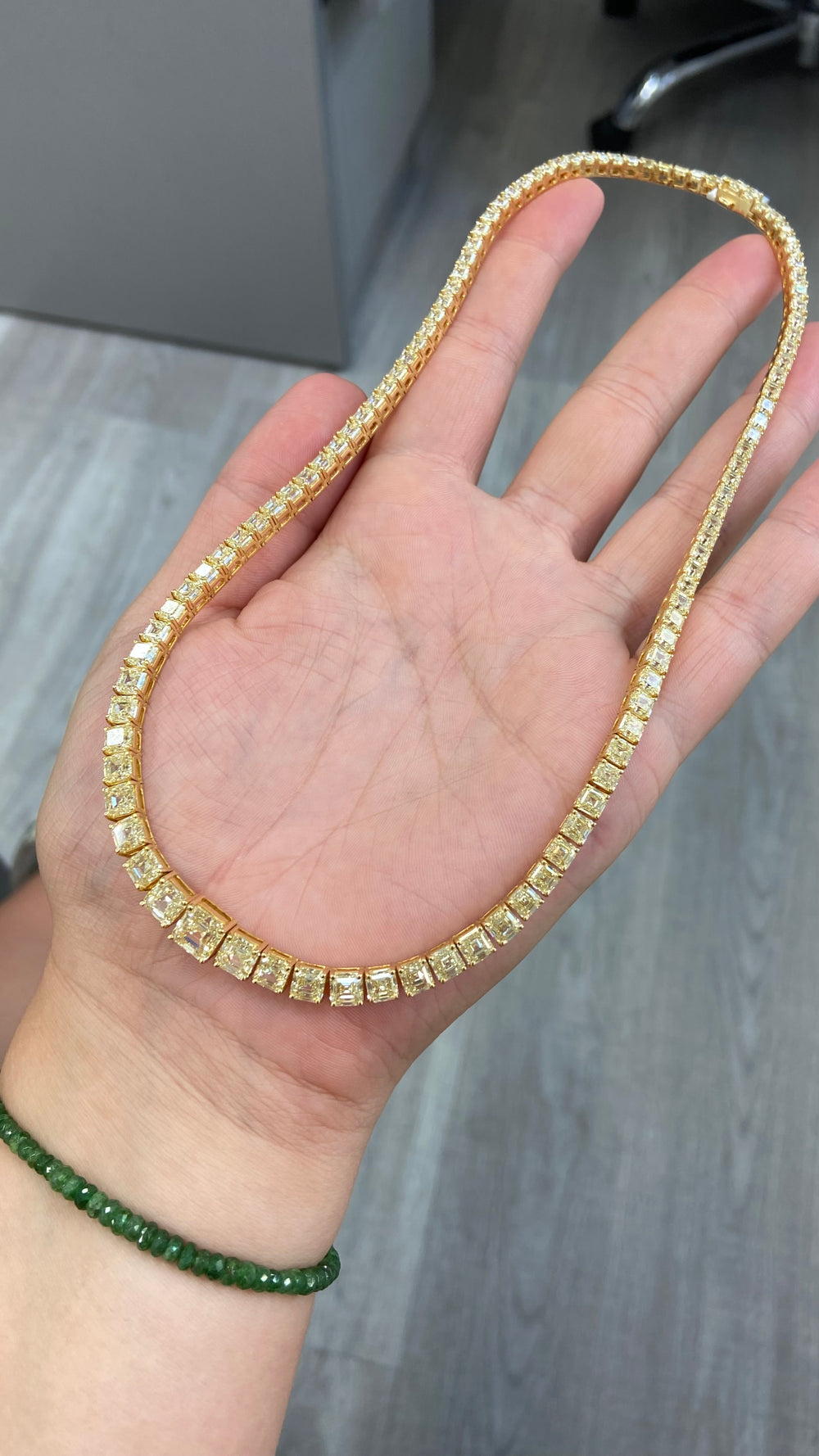 Rare Colors by Namdar 37ct Yellow Asscher diamond necklace, New York City