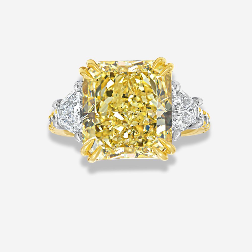 8.16ct Intense Yellow Radiant engagement ring — color diamond specialists Rare Colors by Namdar