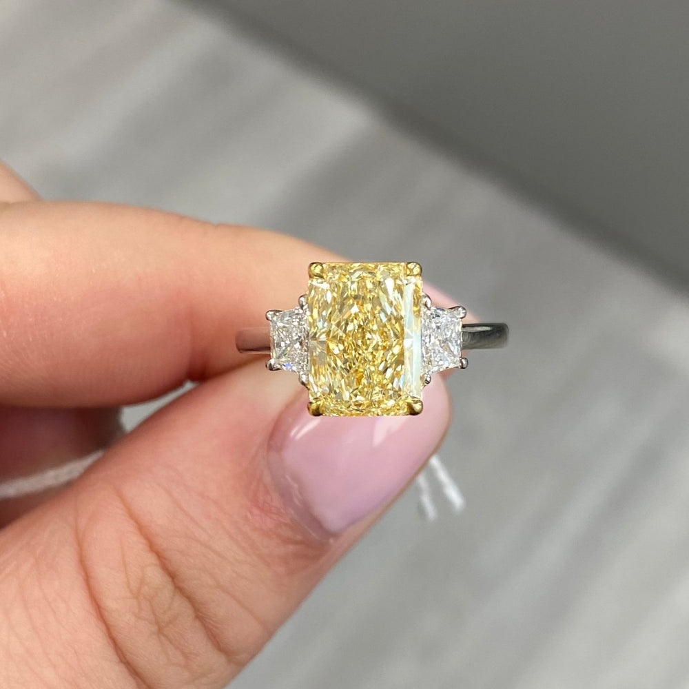GIA 3.14ct Fancy Light Yellow Elongated Radiant diamond ring at Rare Colors by Namdar, 5th Avenue New York
