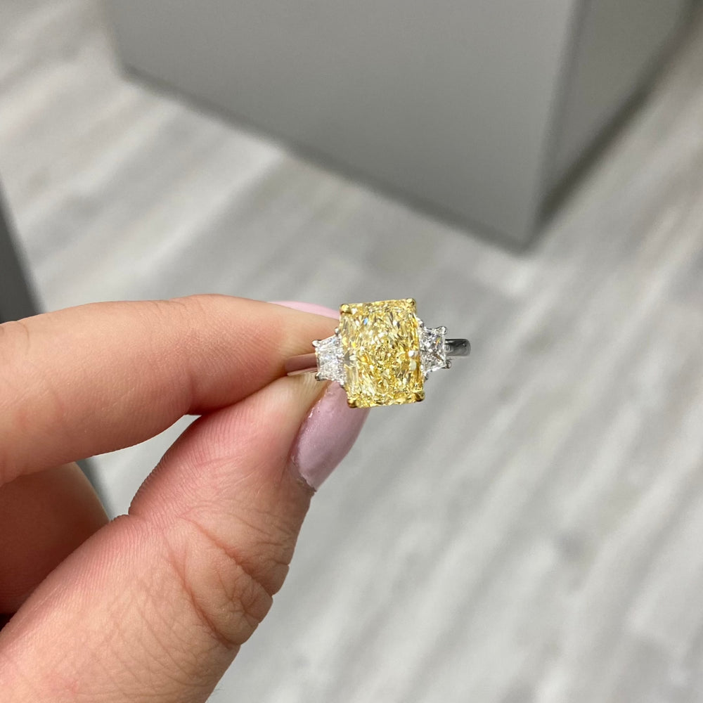 3.14ct Fancy Light Yellow Elongated Radiant ring — color diamond specialists Rare Colors by Namdar