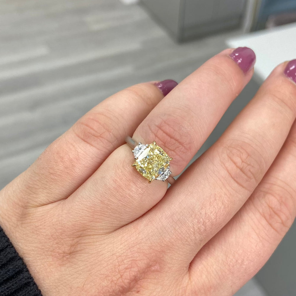 3ct Fancy Light Yellow Cushion diamond engagement ring by Rare Colors by Namdar, New York City