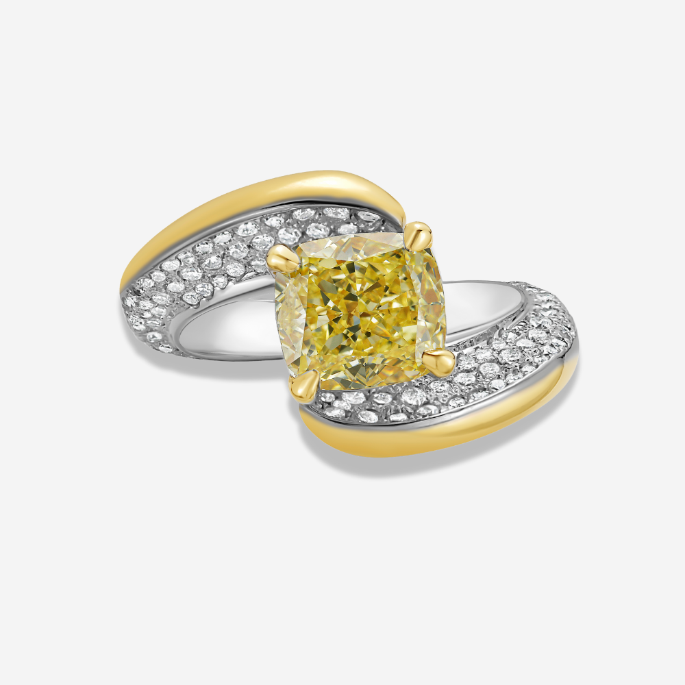 Yellow Diamond Two Stories Engagement Ring