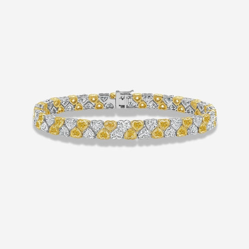 16 Carat Yellow and Colorless Heart Diamond Tennis Bracelet
