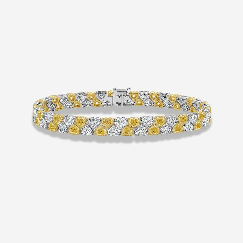 16 Carat Yellow and Colorless Heart Diamond Tennis Bracelet