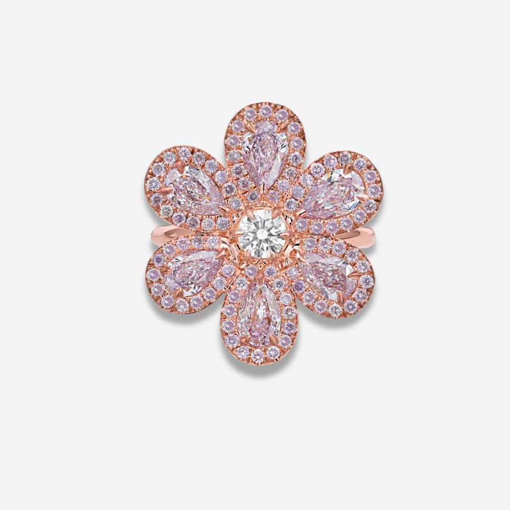 Pink Diamond Flower Statement Ring - GIA Certified