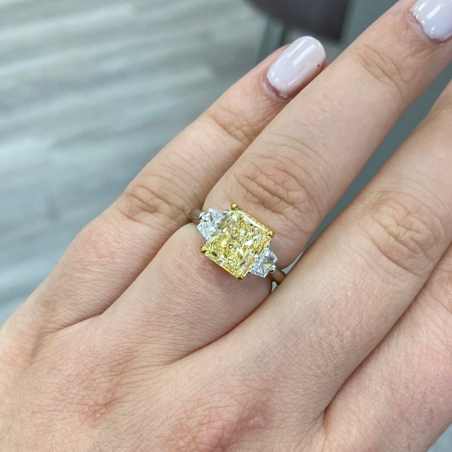 Natural 3ct Fancy Yellow Radiant diamond ring — Rare Colors by Namdar NYC