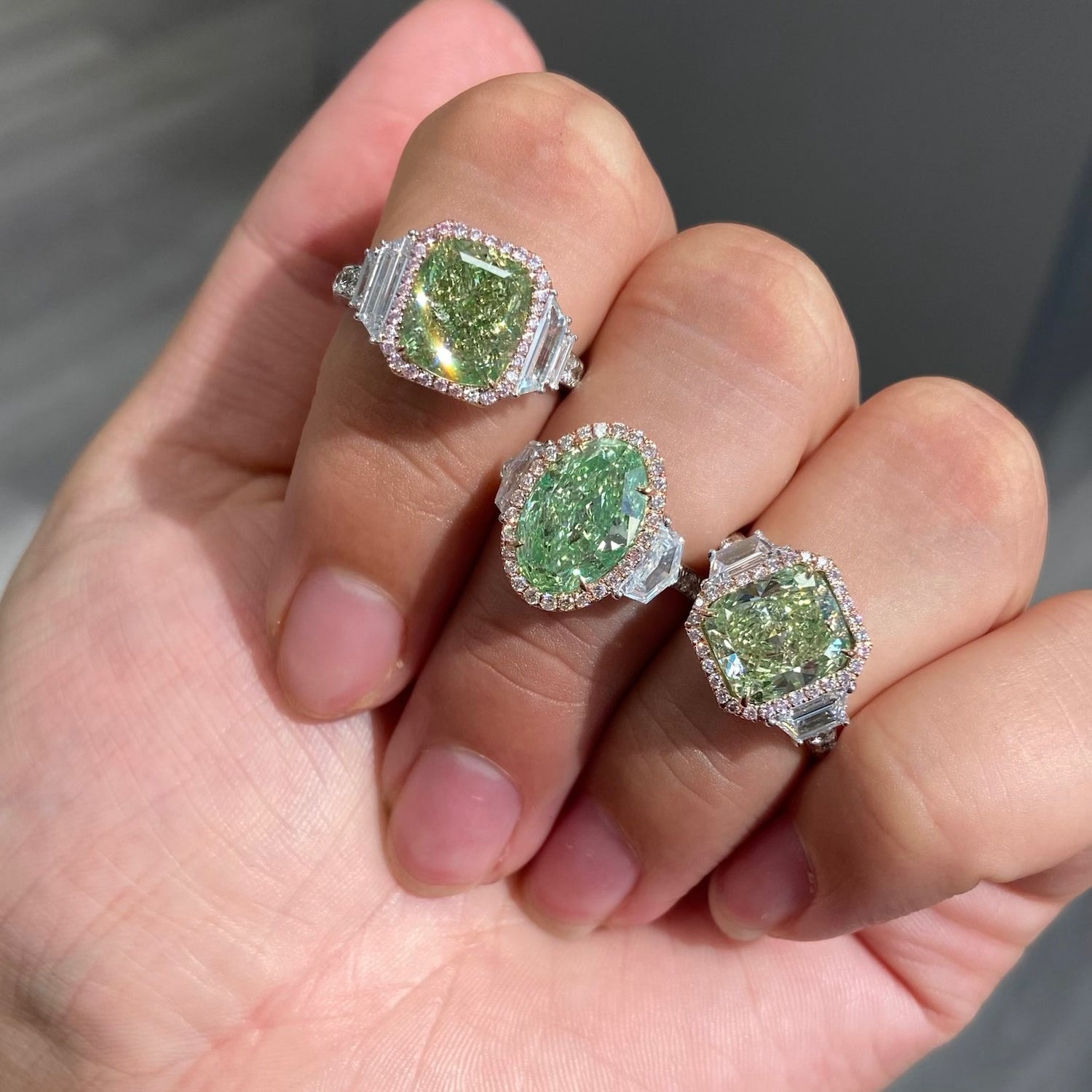 Natural 4ct Green Cushion diamond ring — Rare Colors by Namdar NYC