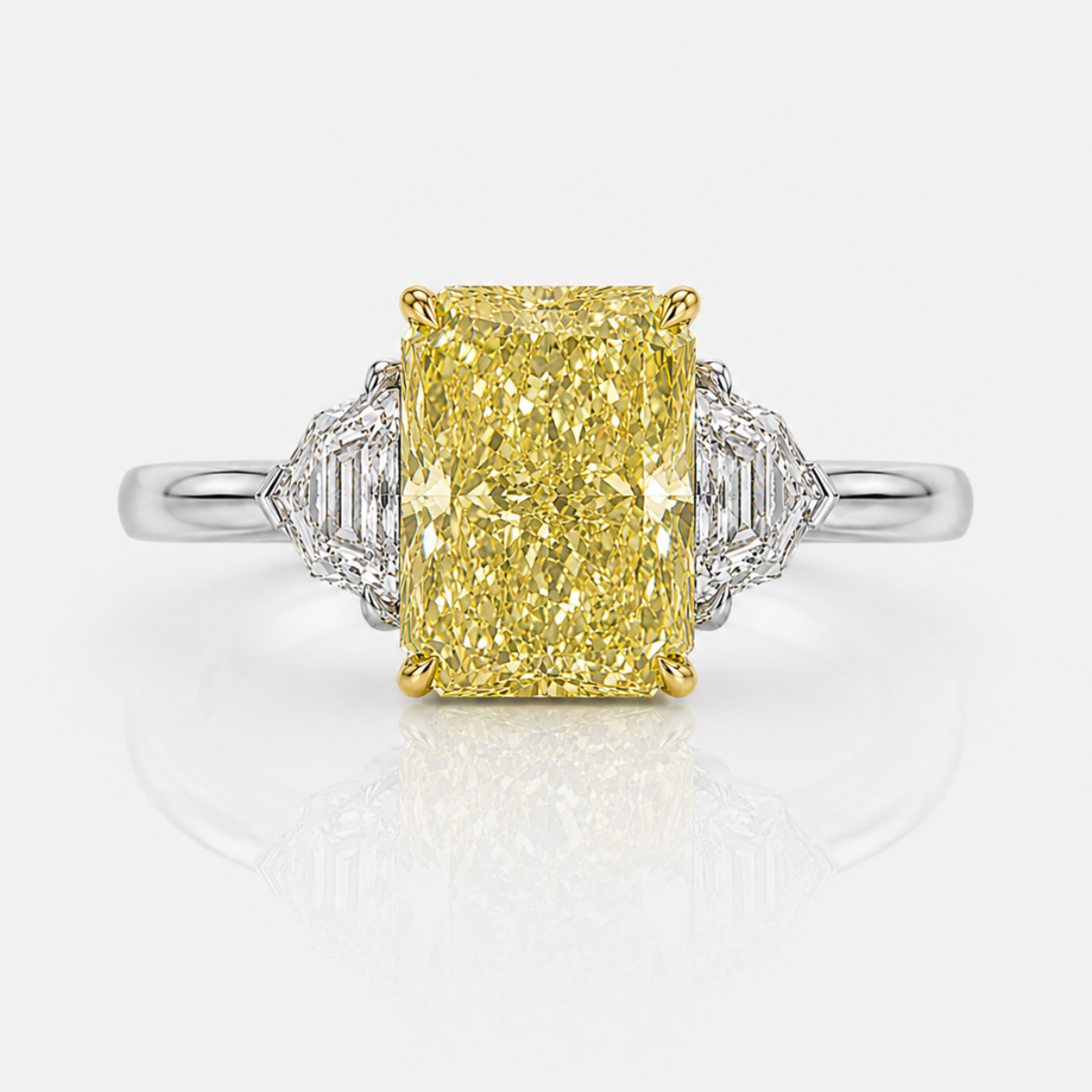4ct Fancy Yellow Elongated Radiant Diamond Engagement Ring
