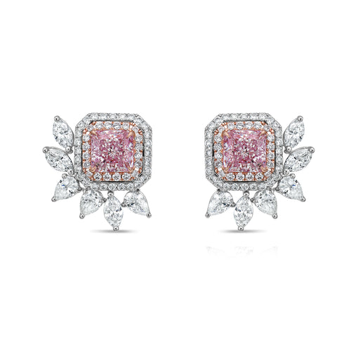 Fancy pink diamond earrings. Pink Diamond studs. Pink diamond stud earrings. pink diamond jewelry.