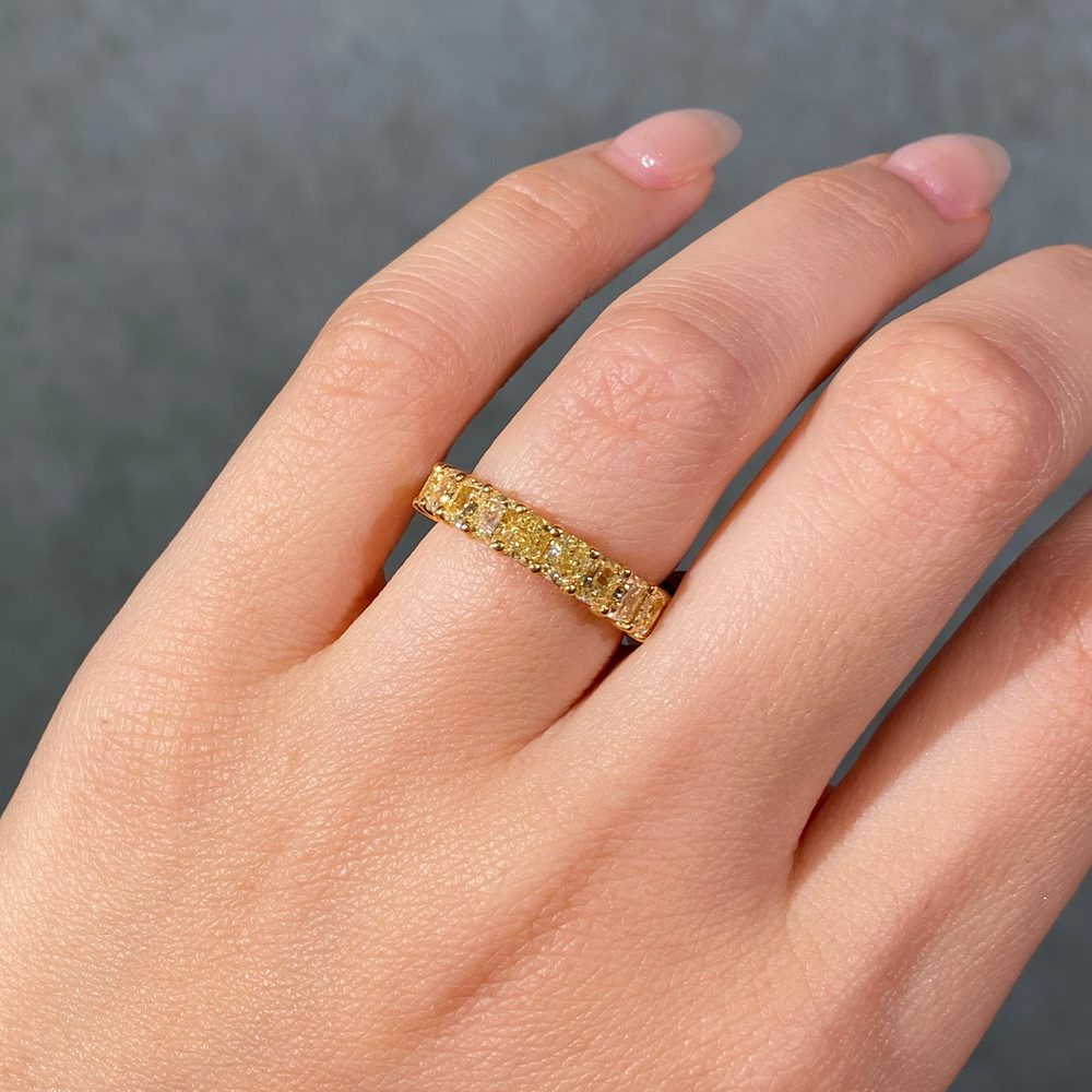 4.8ct Fancy Yellow Elongated Radiant Diamond Eternity Band
