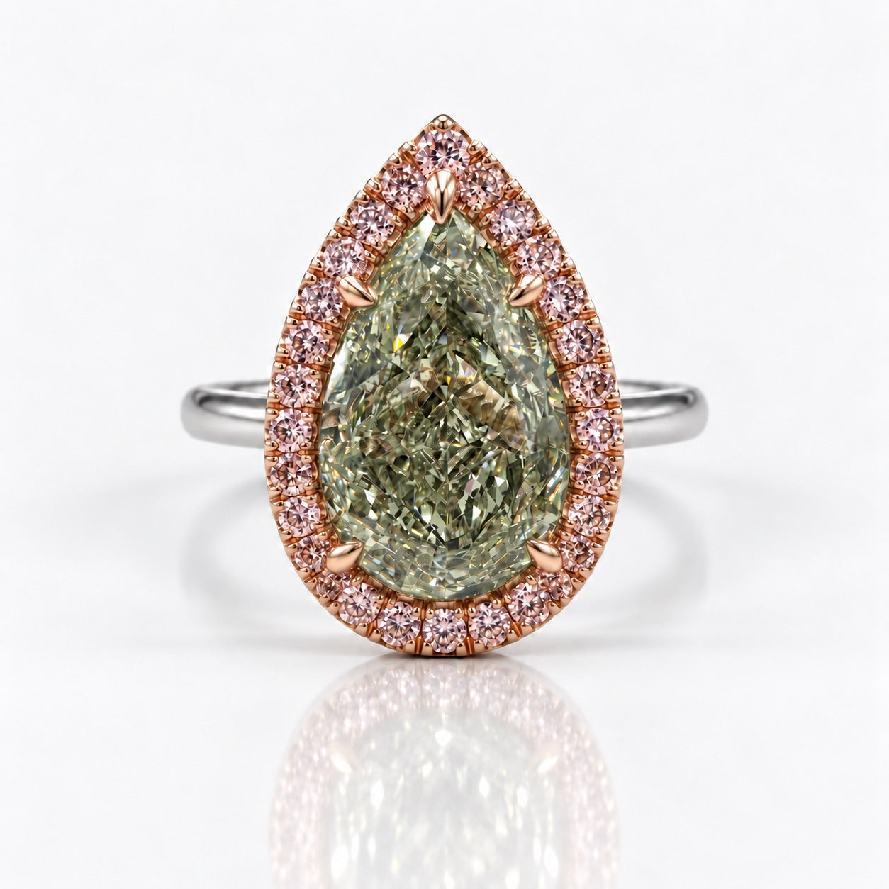 3.79ct GIA Green Pear Diamond Pink Diamond Halo Engagement Ring
