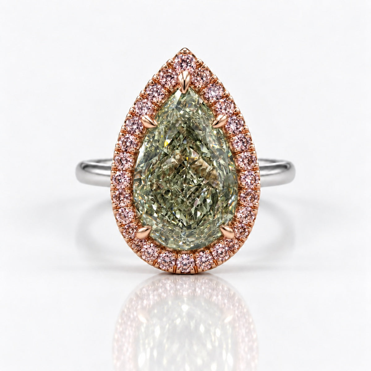 3.79ct GIA Green Pear Diamond Pink Diamond Halo Engagement Ring