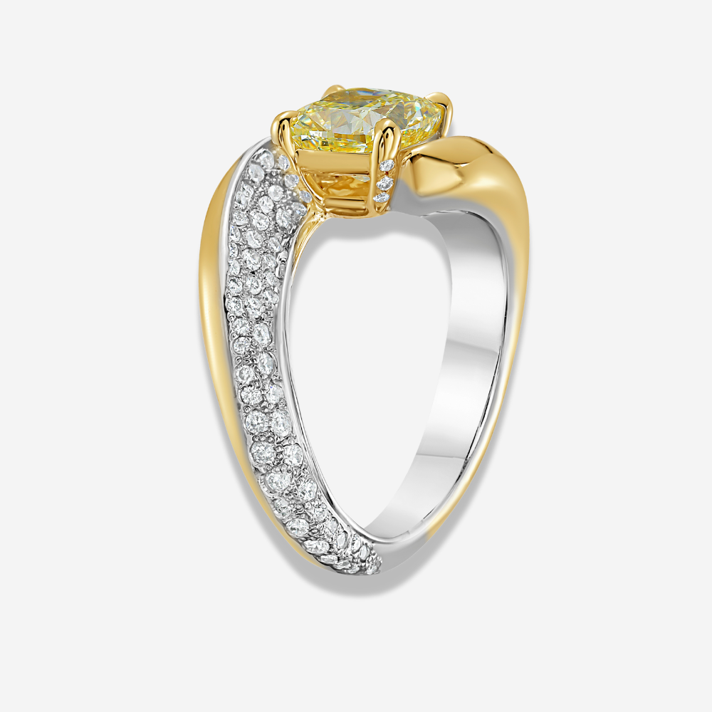 Yellow Diamond Two Stories Engagement Ring