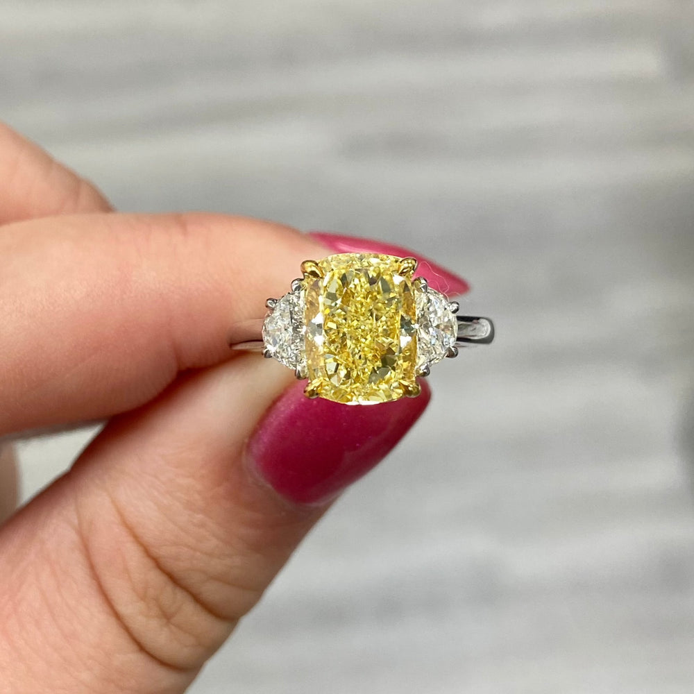 3.70ct Fancy Yellow Cushion diamond ring by Rare Colors by Namdar, New York City