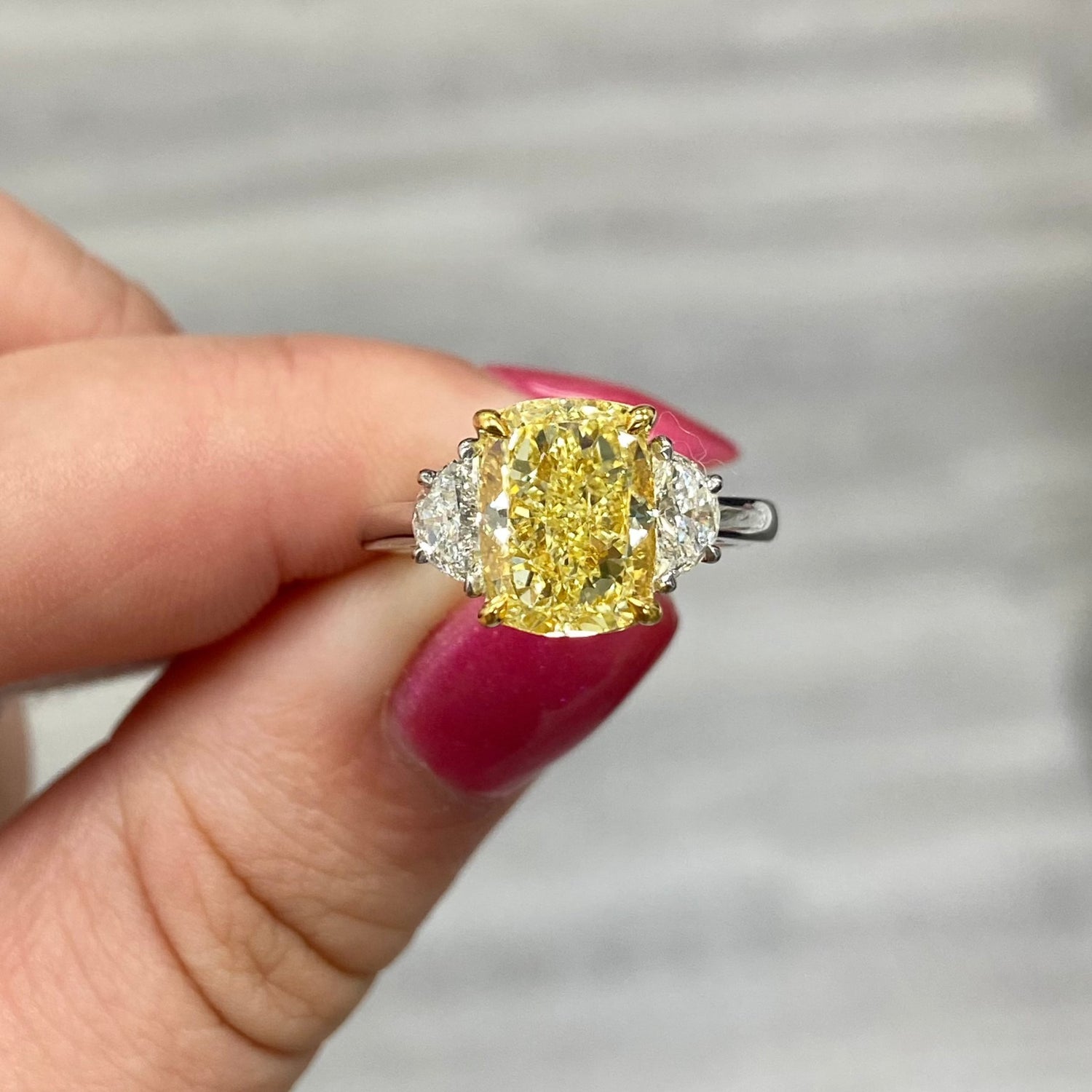 3.70ct Fancy Yellow Cushion diamond ring by Rare Colors by Namdar, New York City