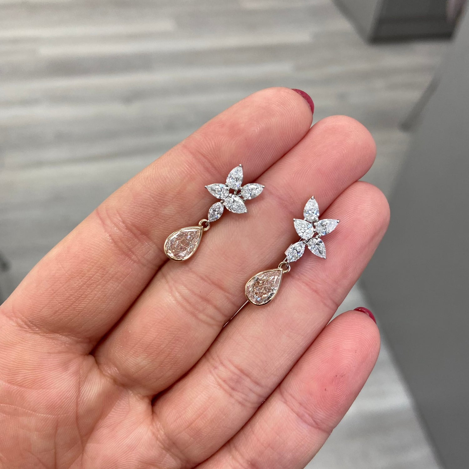 GIA 3.91ct Pink Pear diamond drop earrings at Rare Colors by Namdar, 5th Avenue New York