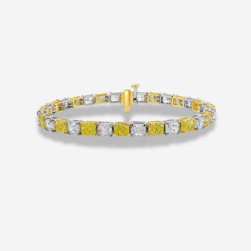 17 Carat Alternating Yellow and Colorless East West Radiant Diamond Bracelet