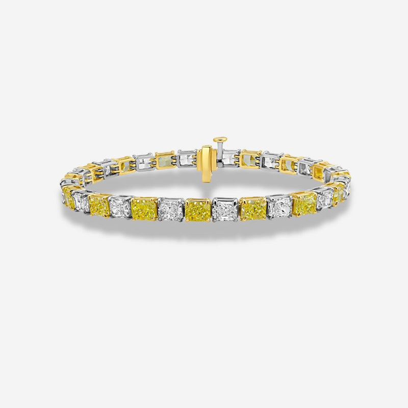 17 Carat Alternating Yellow and Colorless East West Radiant Diamond Bracelet