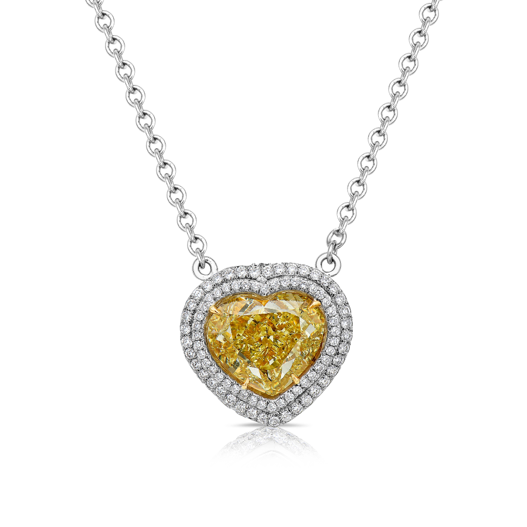 GIA 5ct Fancy Light Yellow Heart diamond pendant at Rare Colors by Namdar, 5th Avenue New York