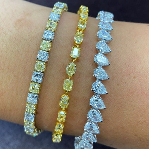 Fancy intense yellow diamond bracelet. Yellow diamond multi shape bracelet. Yellow diamond tennis bracelet. Canary diamond bracelet. Yellow diamond multi shape. Natural yellow diamond bracelet