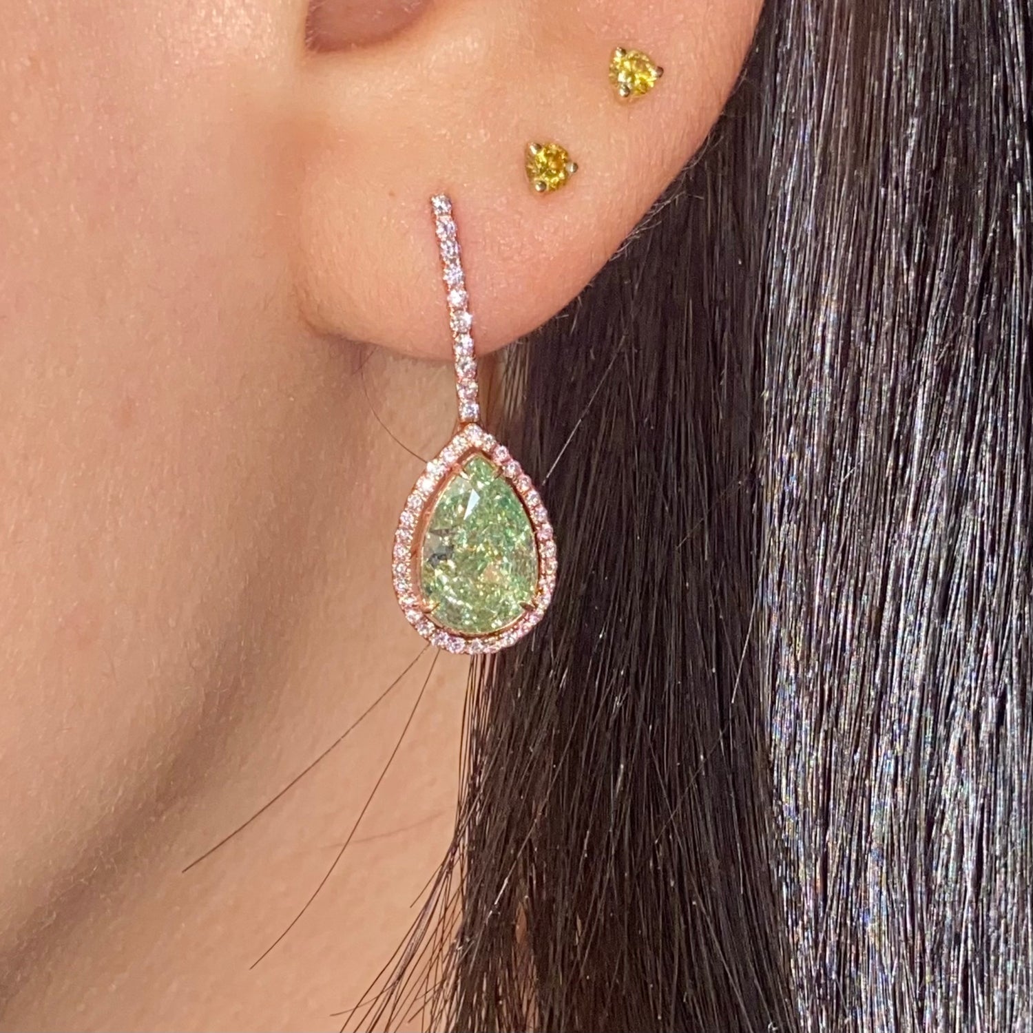 5ct Green Pear diamond earrings by Rare Colors by Namdar, New York City