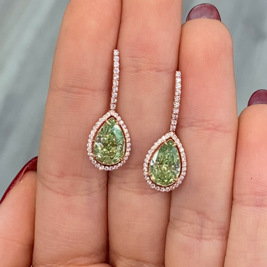 Rare Colors by Namdar 5ct Green Pear diamond earrings, New York City